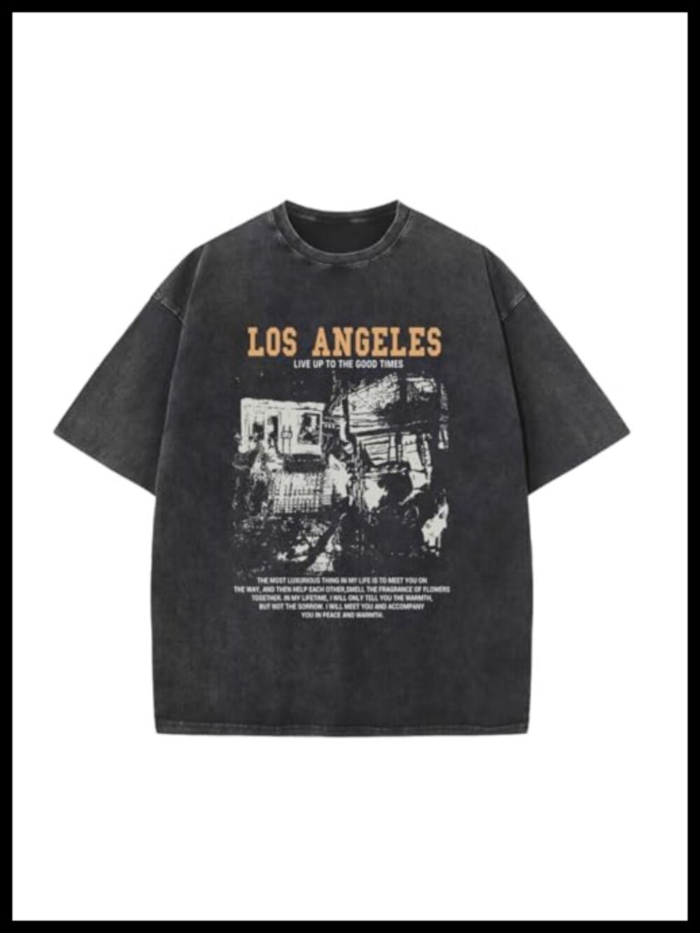 Oversized Acid Wash Graphic T-Shirt Los Angeles Vintage Streetwear Cotton Tee